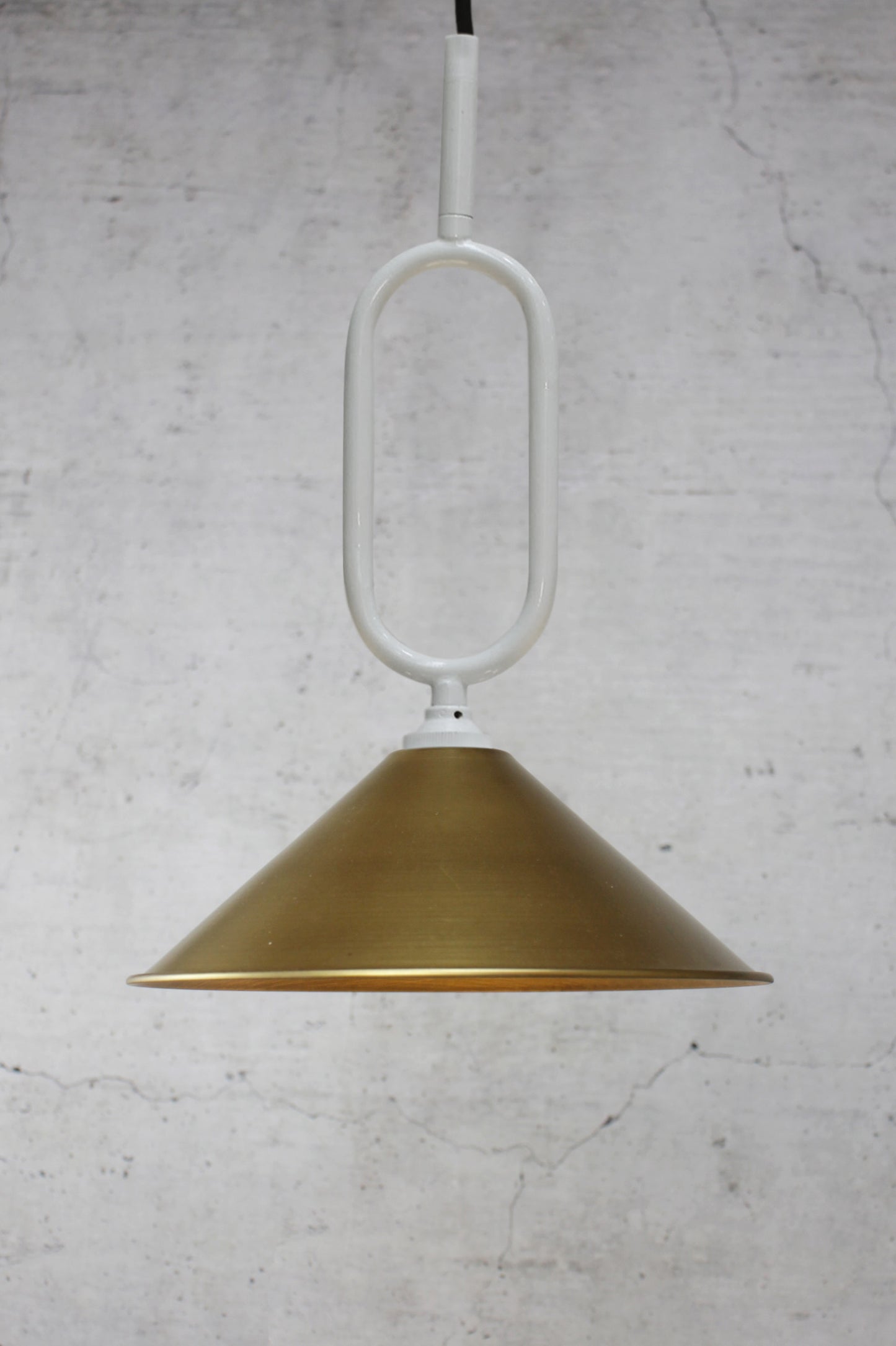 Bright brass small shade White Cone Loop Pendant Light