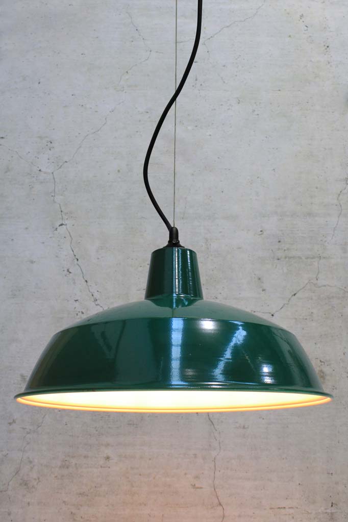 Warehouse Cable Pendant Light white green large shade with white black cable