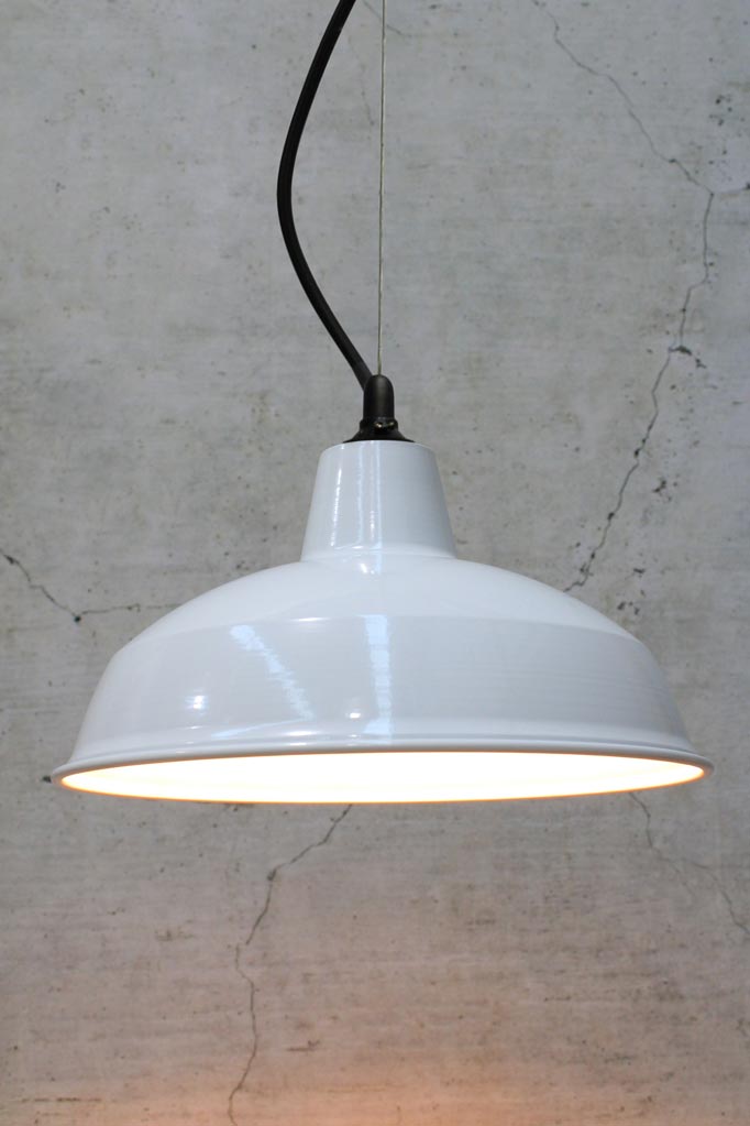 Warehouse Cable Pendant Light white shade small with black Cable