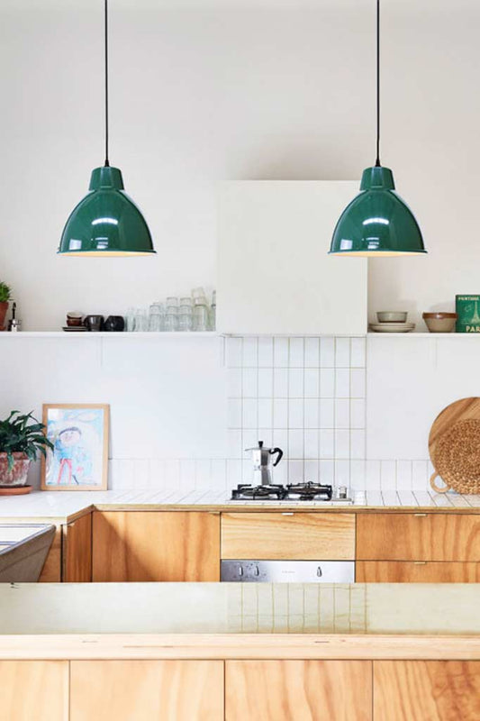 two green lights over kitchen island