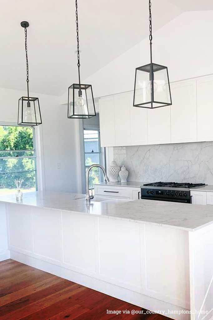 three pendant lights over kitchen island