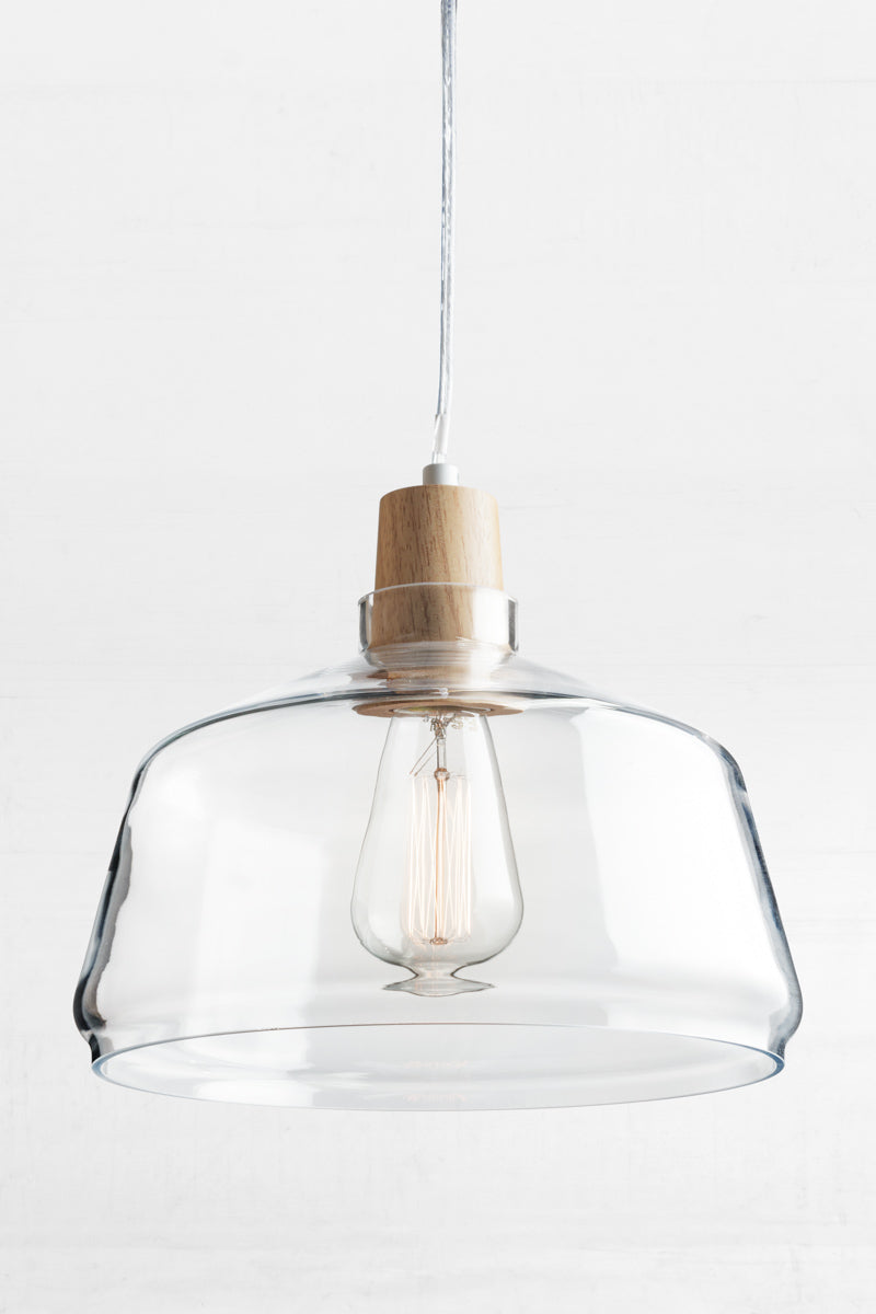 Wood top glass light with led bulb scandi chic