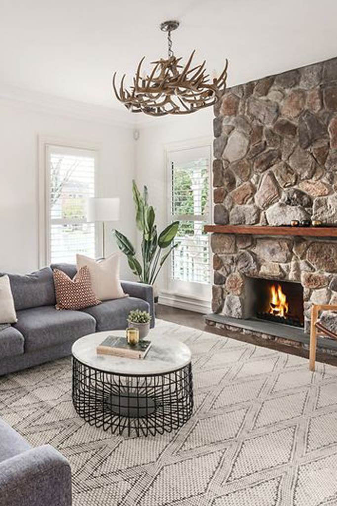 Organic chandelier in a living room