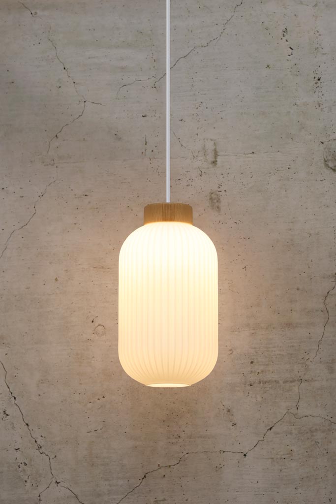 Dane Ribbed Glass Pendant Light large with opening at bottom of shade