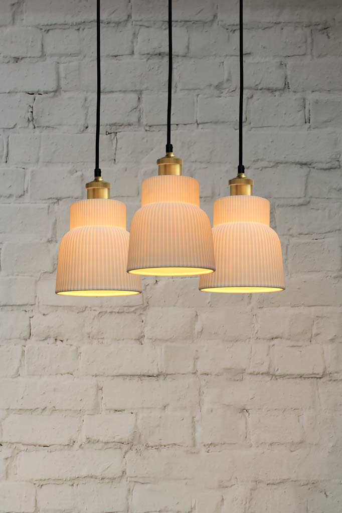 Verona Ceramic Multi Light Pendant with gold brass 3 cords