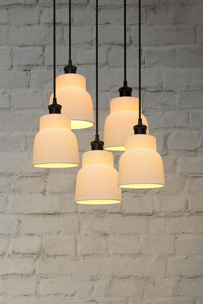 Verona Ceramic Multi Light Pendant with black 5 cords