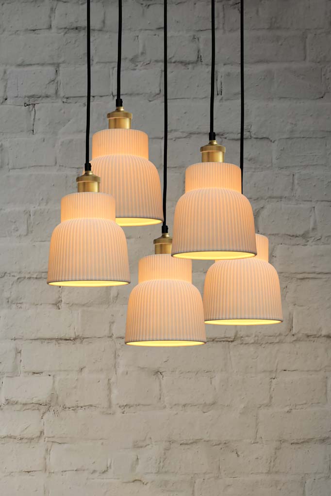 Verona Ceramic Multi Light Pendant with gold brass 5 cords