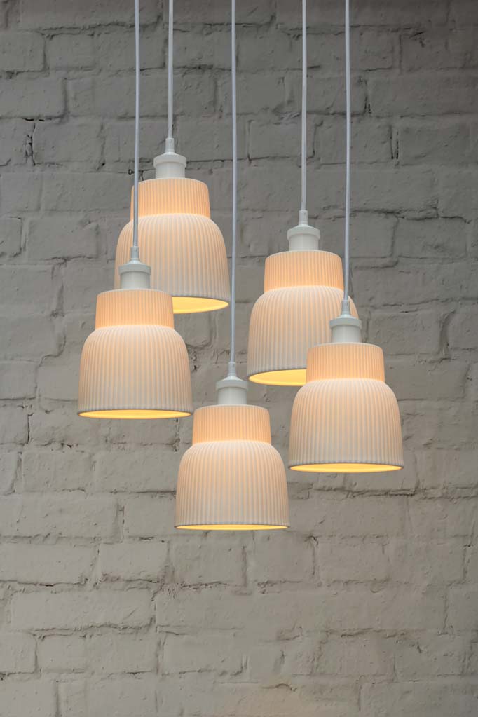 Verona Ceramic Multi Light Pendant with white 5 cords