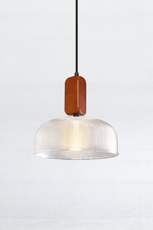 Large clear chapman shade with a woodblock pendant cord. 