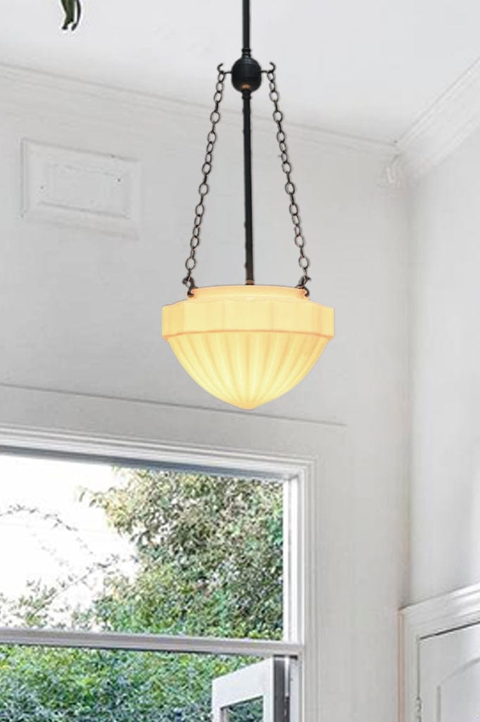 hanging bowl light in hallway