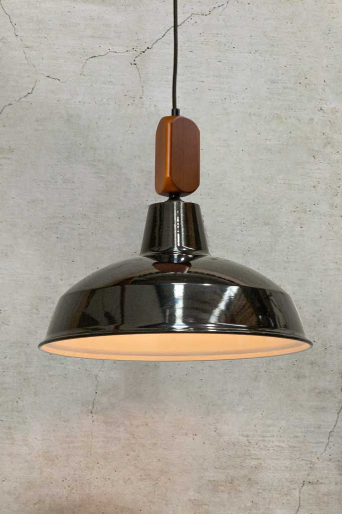 Warehouse Woodtop Pendant Light large black