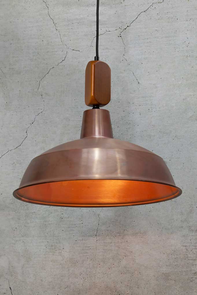 Warehouse Woodtop Pendant Light large copper