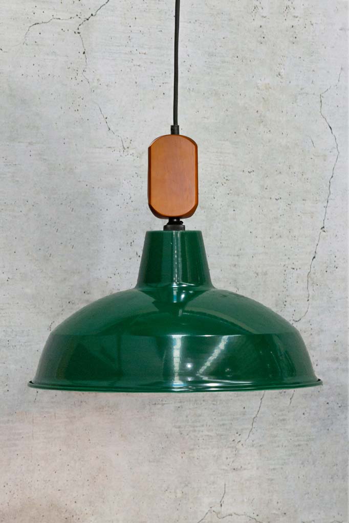 Warehouse Woodtop Pendant Light large federation green