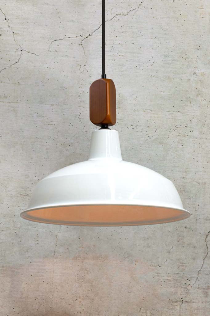 Warehouse Woodtop Pendant Light white large