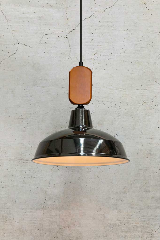 Warehouse Woodtop Pendant Light small black 