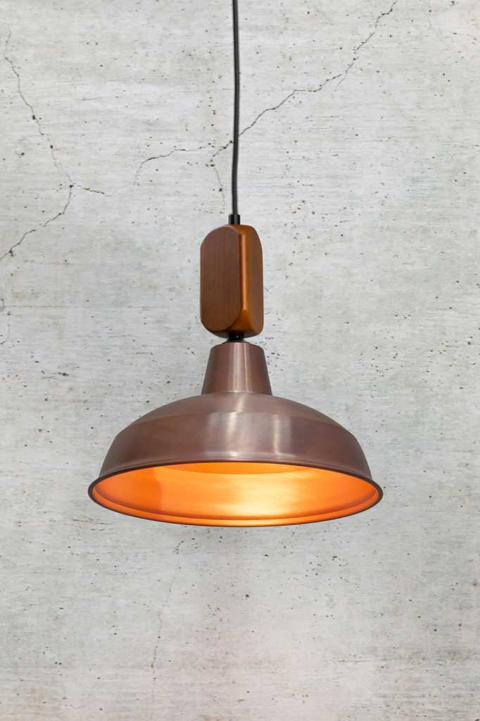 Warehouse Woodtop Pendant Light small copper