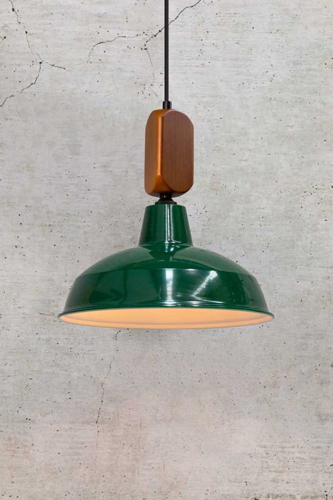 Warehouse Woodtop Pendant Light small green