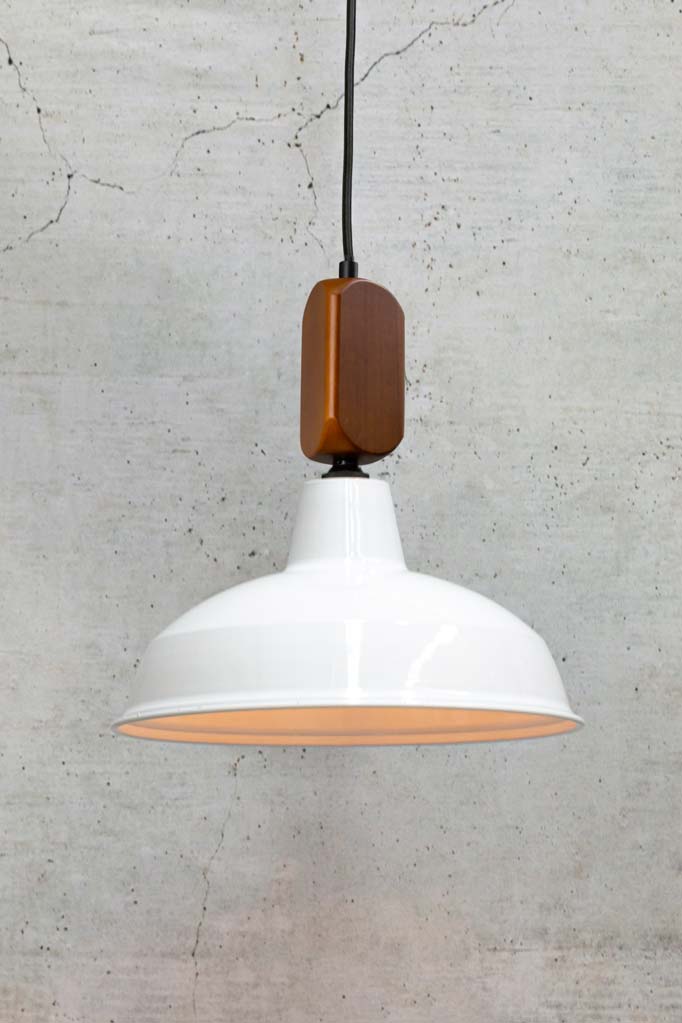 Warehouse Woodtop Pendant Light small white