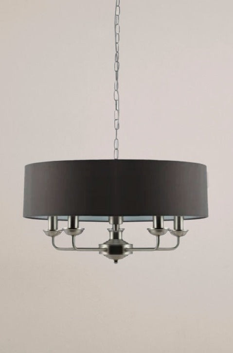 large chandelier with fabric shade