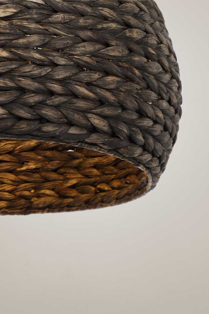 Close up of small Botany rope pendant in black washed finish.