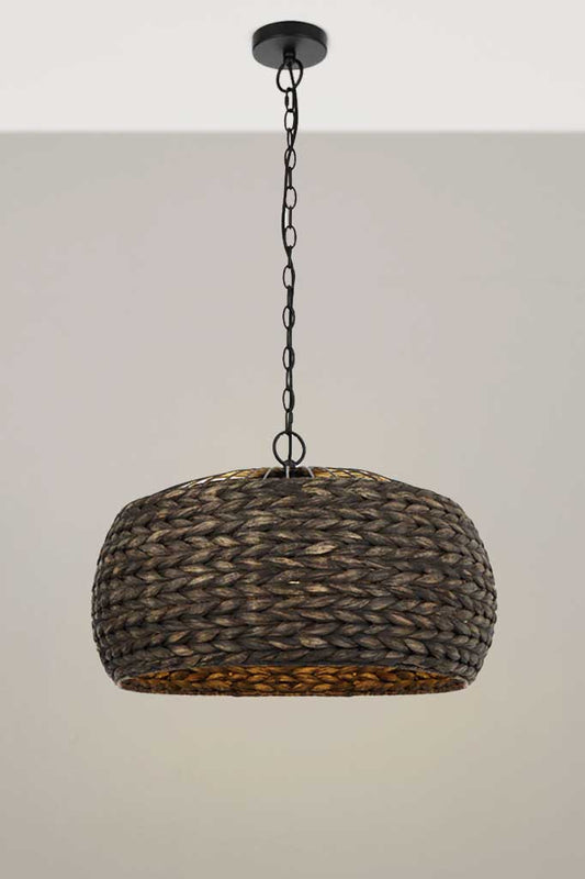 Large Botany Pendant in washed black with black cord and chain. 