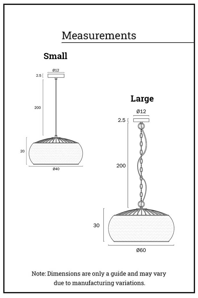 Botany Rope Pendant Light dimensions illustration.