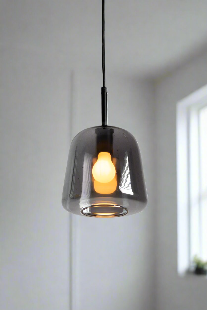 glass pendant light with a smoked grey finish