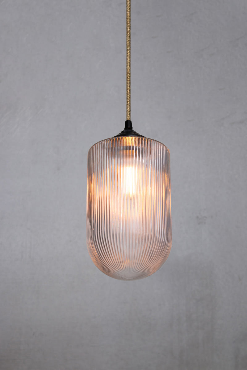 Lloyd Reeded Glass Pendant Light clear on jtue cord