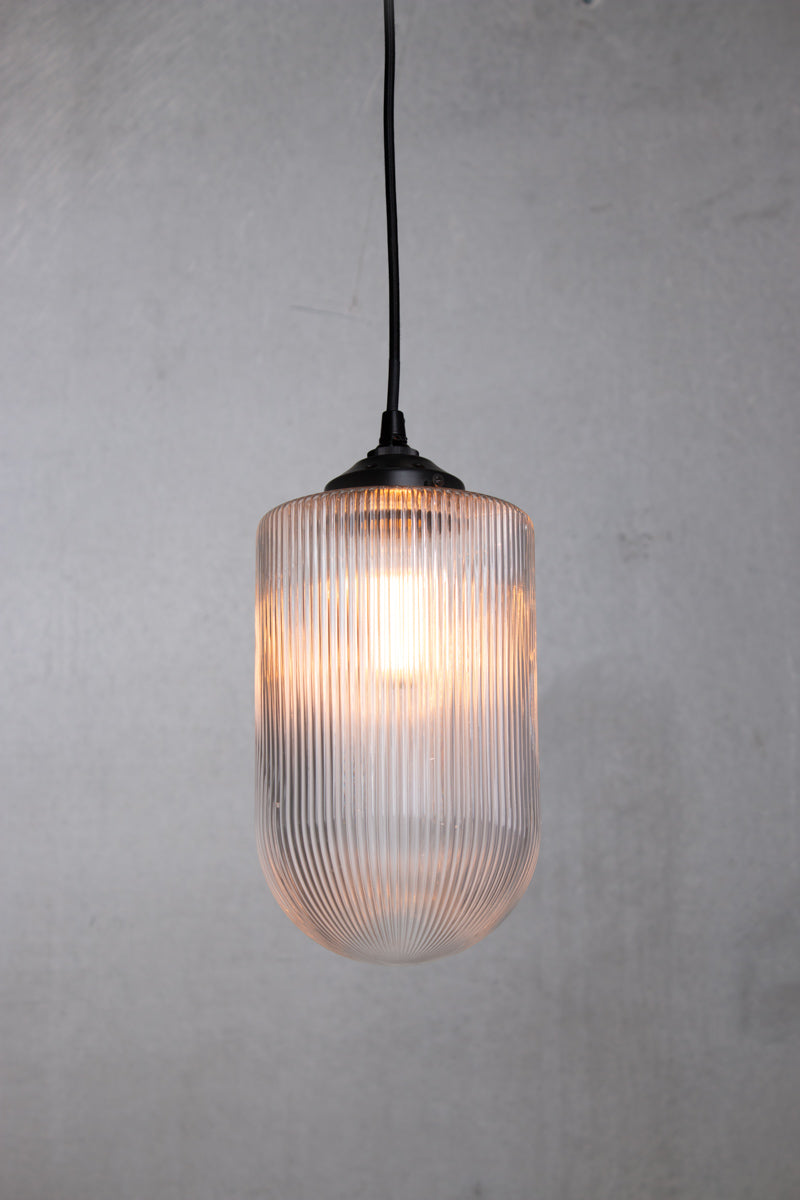 Lloyd Reeded Glass Pendant Light clear on black cord