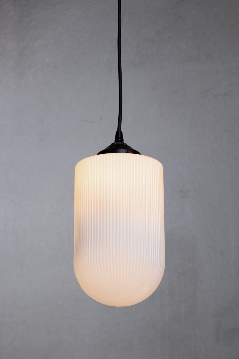 Lloyd Reeded Glass Pendant Light  opal on black cord