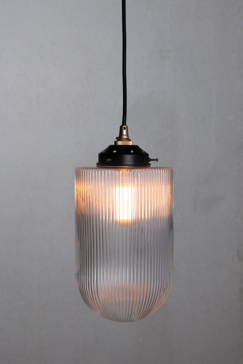 Lloyd Reeded Glass Pendant Light gold brass on black cord