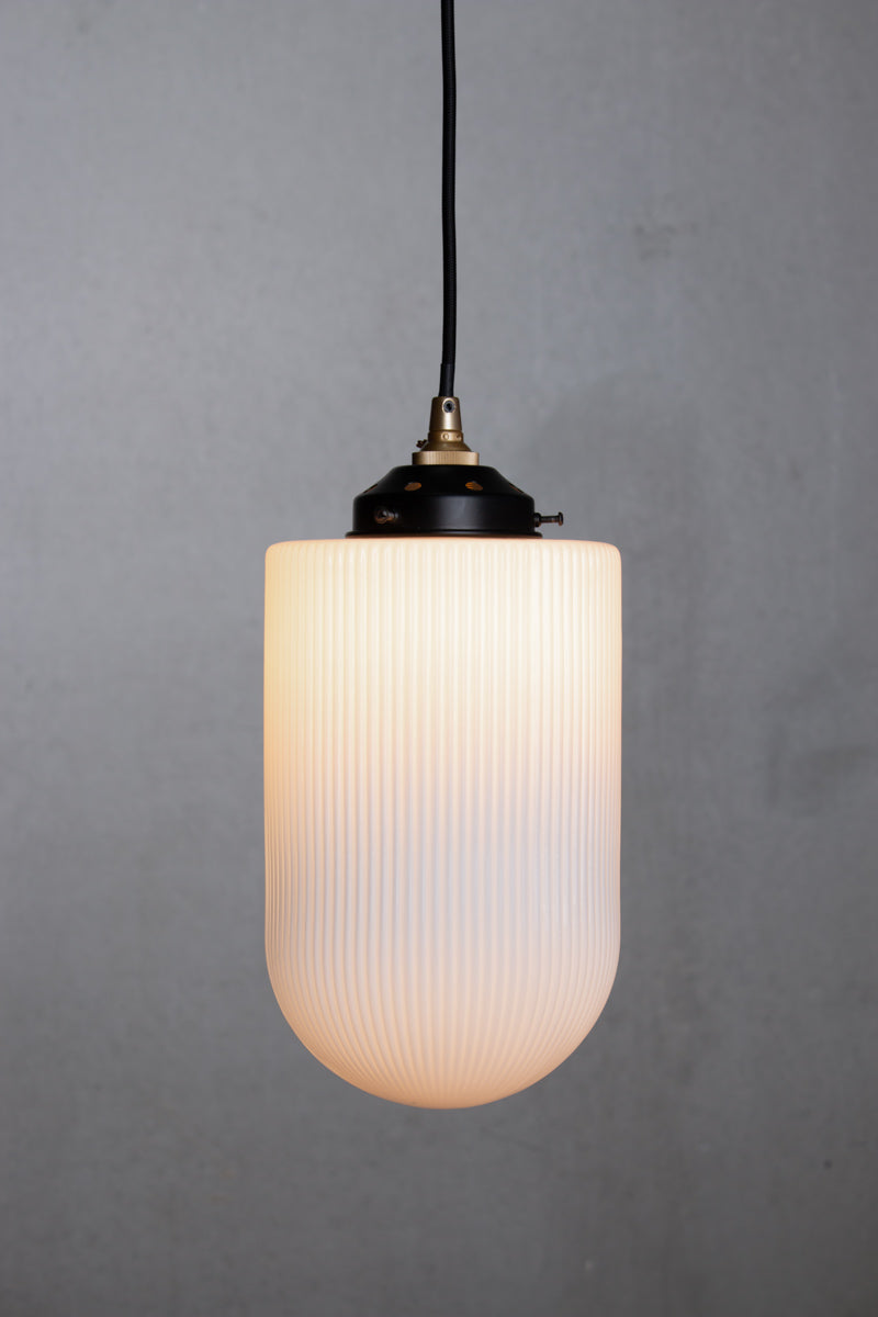 Lloyd Reeded Glass Pendant Light opal on gold brass cord