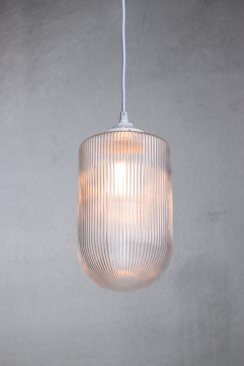 Lloyd Reeded Glass Pendant Light white cord clear shade