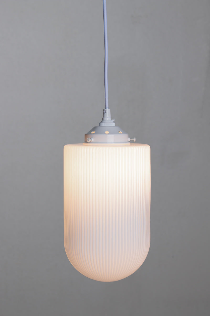 Lloyd Reeded Glass Pendant Light opal shade with white fittings