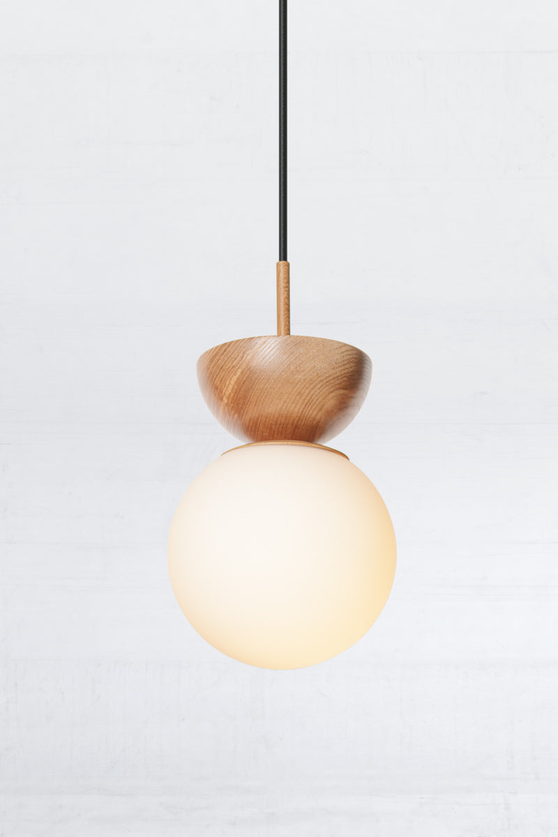 Oslo Glass Pendant Light with wood detailing