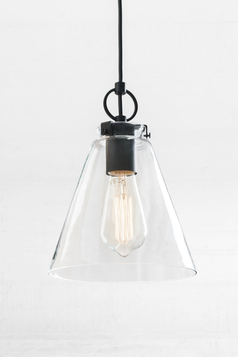 Yorktown Glass Pendant Light on black cord with ring detailing