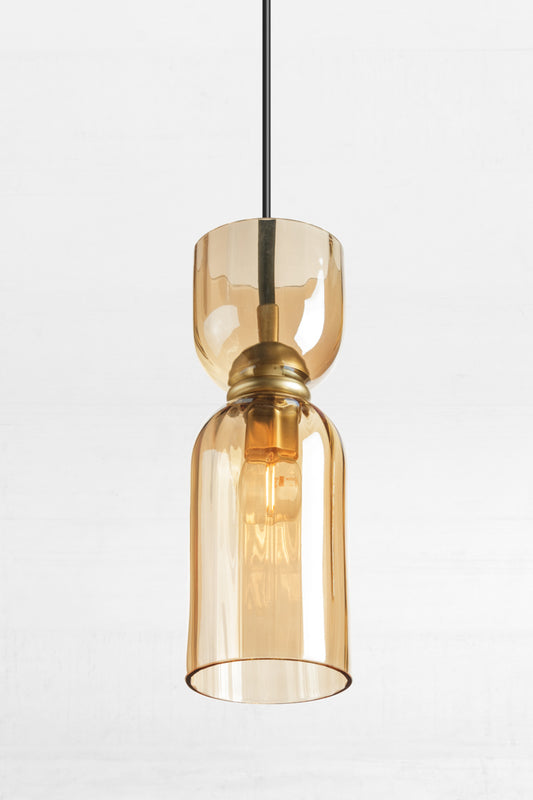 Brittany Reeded Glass Pendant Light amber glass