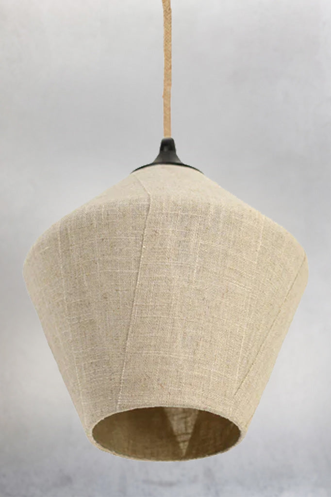 Close up of the Open diamond pendant light with a linen finish - Variant B