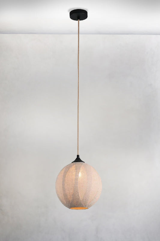 Round pendant light in glass with a linen and black finish.