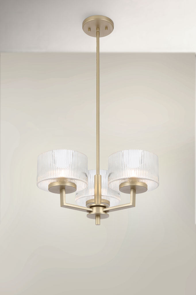 Aalto Reeded Glass Chandelier with three shades in antique silver..