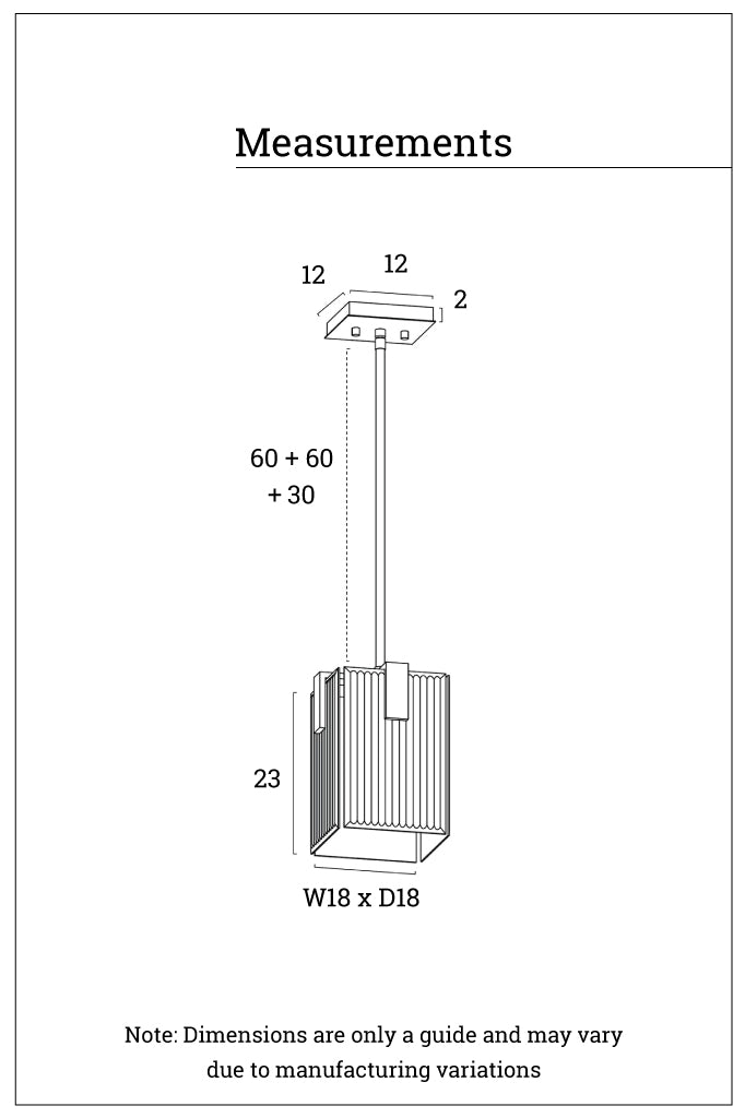 Dimension illustraion for one light pendant.