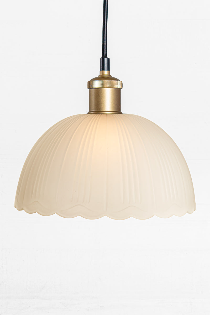 gold brass cord with frost glass shade and scalloped edging