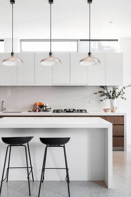 Sur clear reeded glass on a black pendants in kitchen