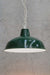 Small federation green warehouse shade on a white top entry suspension chain.