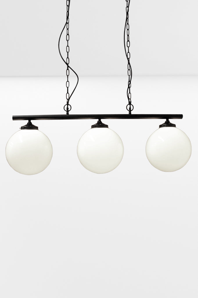 Multi glass ball hanging light with chain pendants, shades in medium opal. 