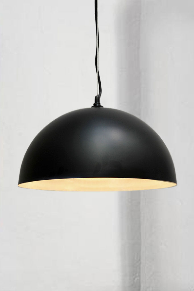 Black Dome shade with gold/black cord and cable suspension