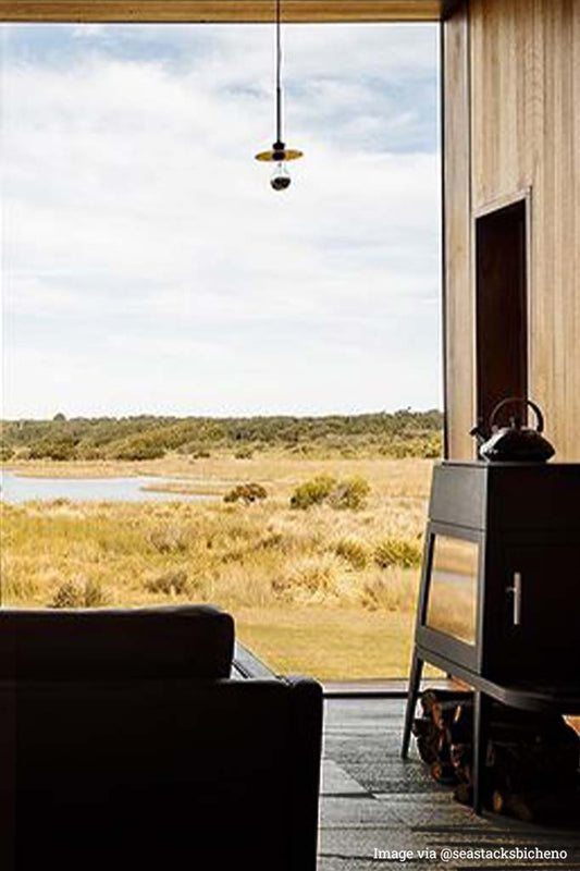 Disc pendant light in a holiday cottage