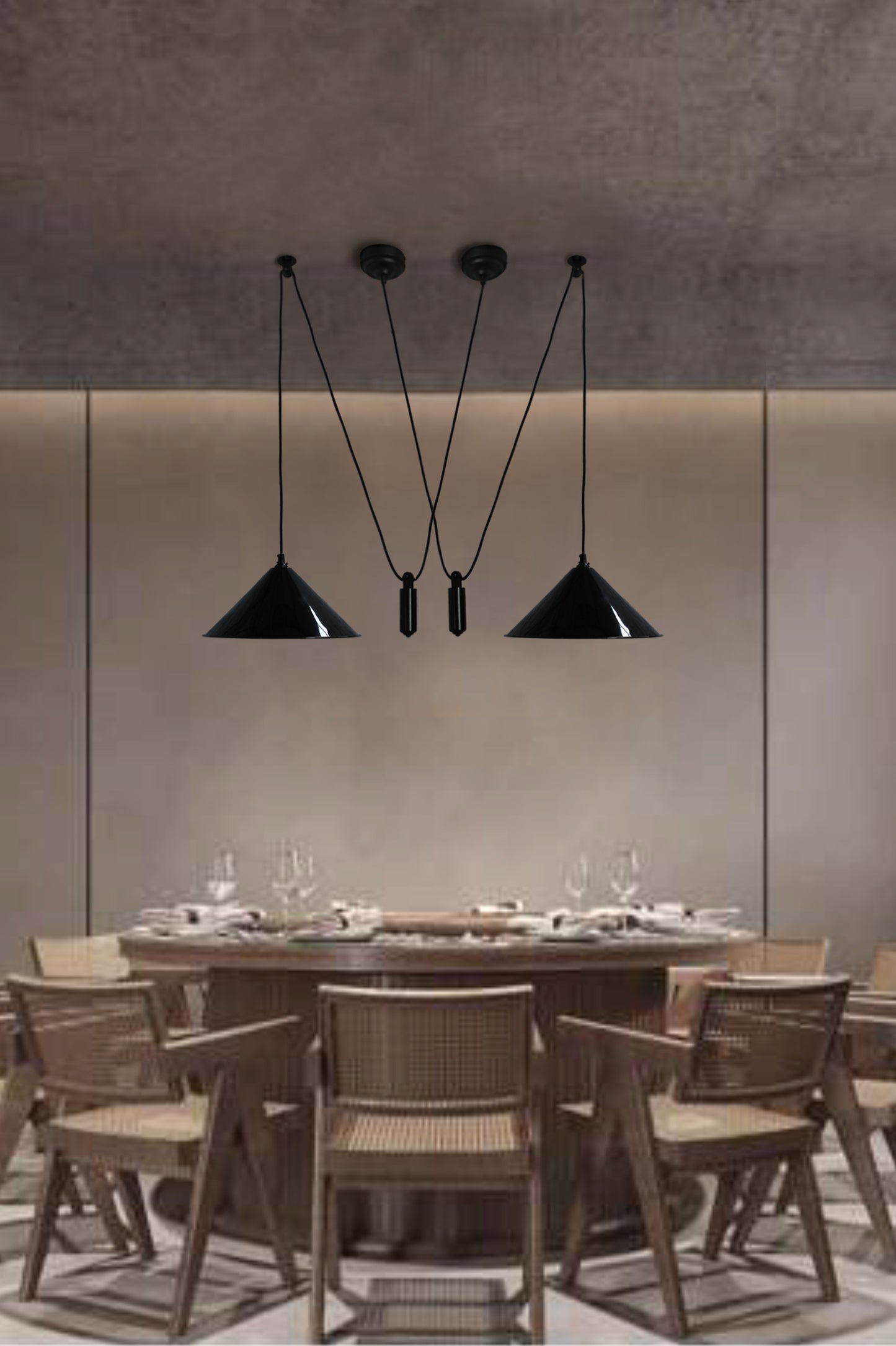 Cone Pulley light over dining table