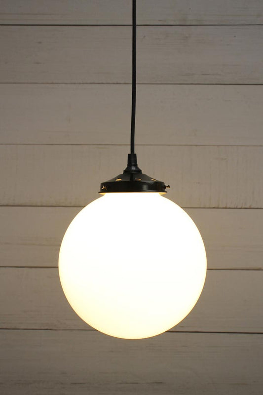 Black round cord pendant light with medium opal shade