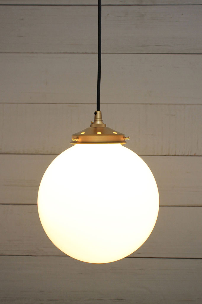 Gold brass round cord pendant light with medium opal shade